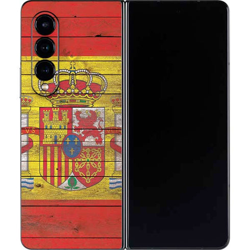 Spain Flag Dark Wood Galaxy Z Fold4 5G Skin